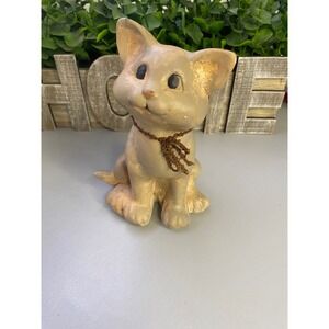 Cute Sitting Kitten‎ Cat Figurine with Necklace Home Decor Accent
